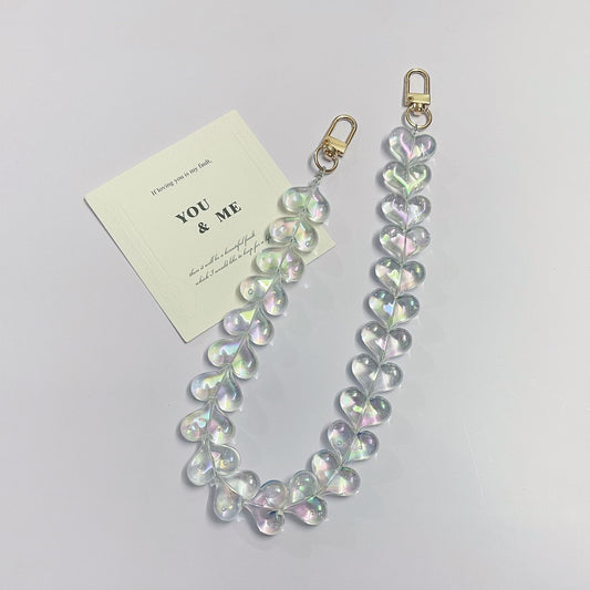 45cm Glitter Iridescent Heart Bead Bag Strap