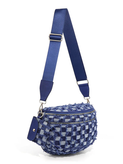 Denim Checkered Crossbody Bum Bag Large Capacity Belt Bag