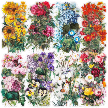 100 Pieces Vintage Flower Stickers Set