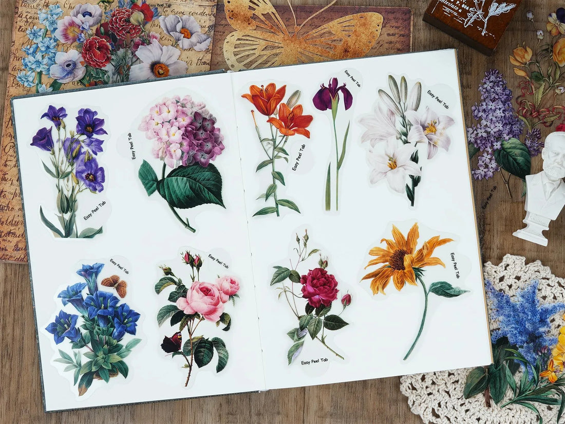 100 Pieces Vintage Flower Stickers Set