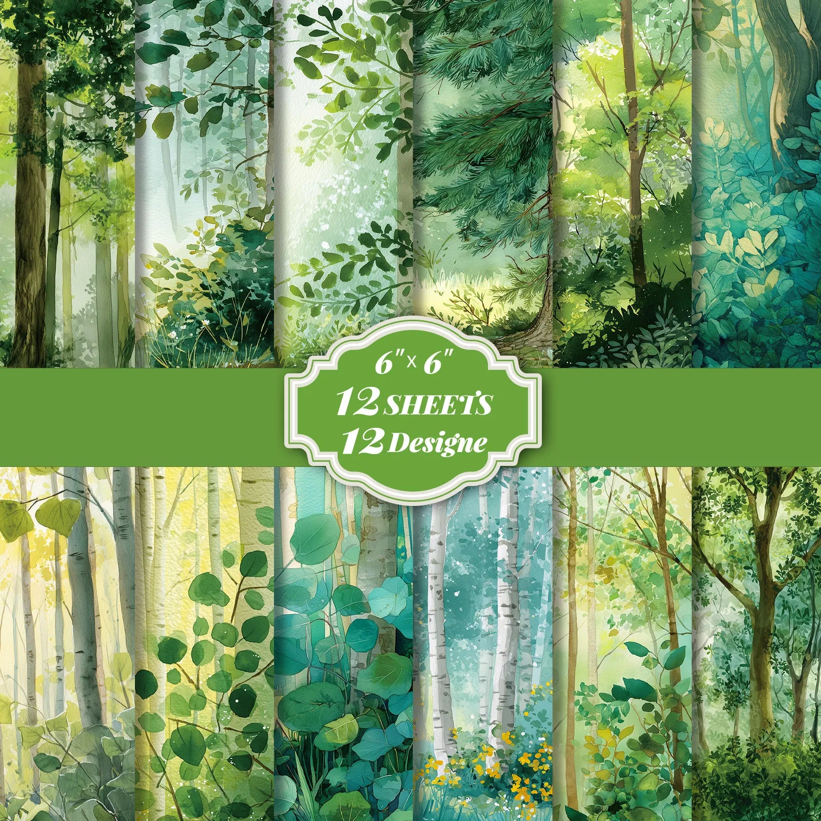 12 sheets/pack of new cross-border forest oil painting series material paper