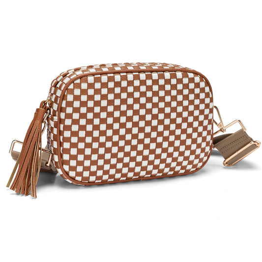 Small Woven Checkered Crossbody Bag