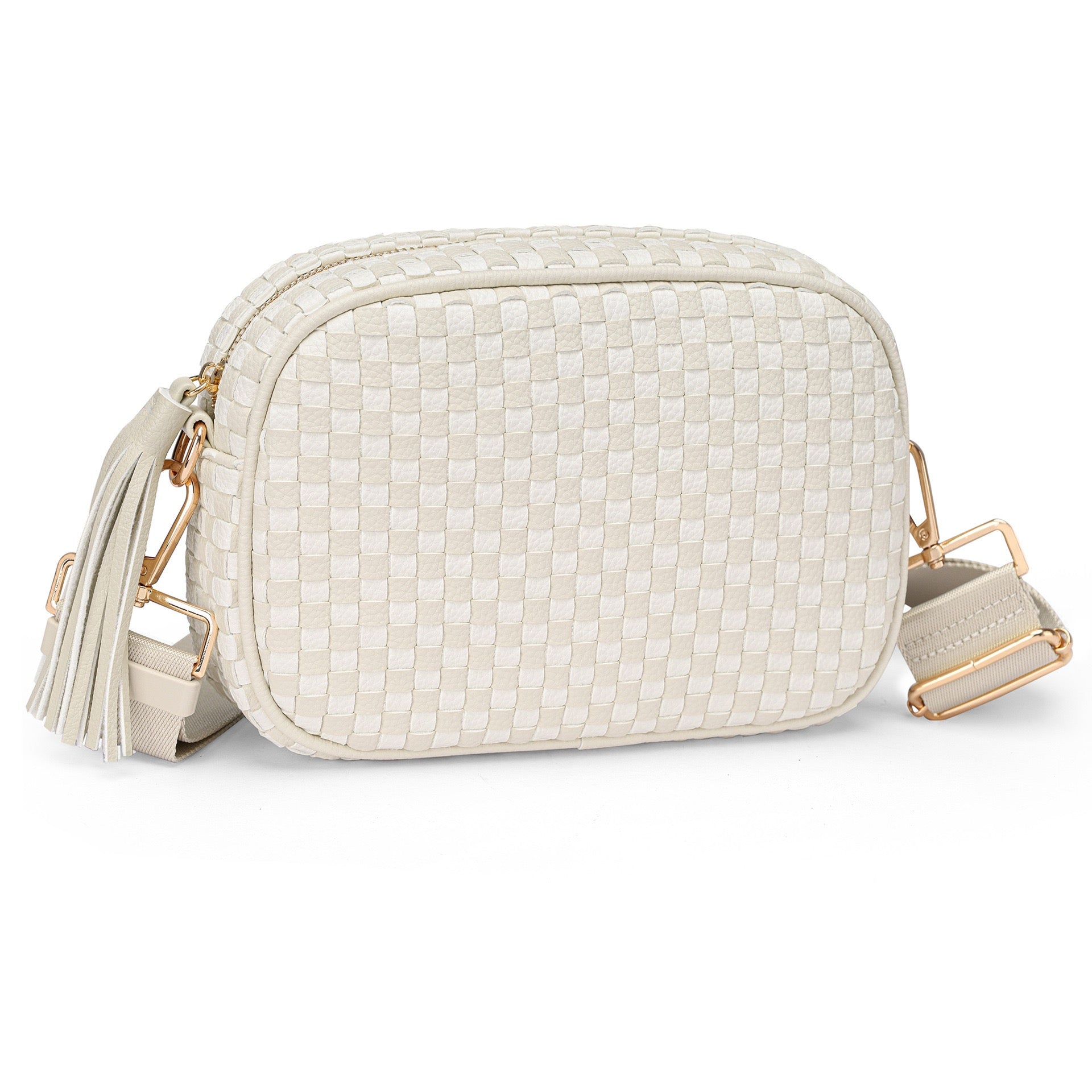 Small Woven Checkered Crossbody Bag for Womenl Cute Vegan Leather Purses Trendy Shoulder Handbags Wide Strap