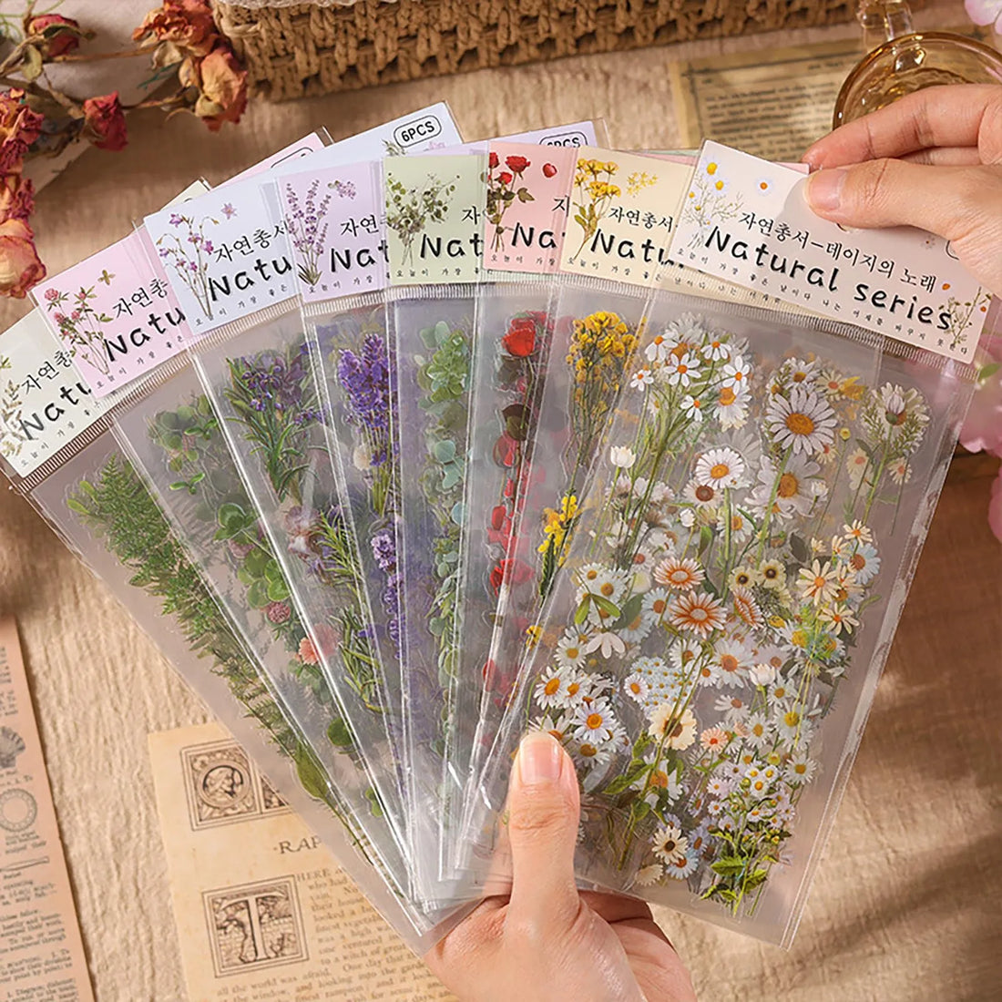 48PCS Sheets Vintage Plants Flowers Stickers