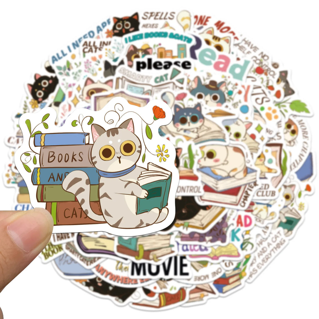 50 Cute Cat Reading Stickers