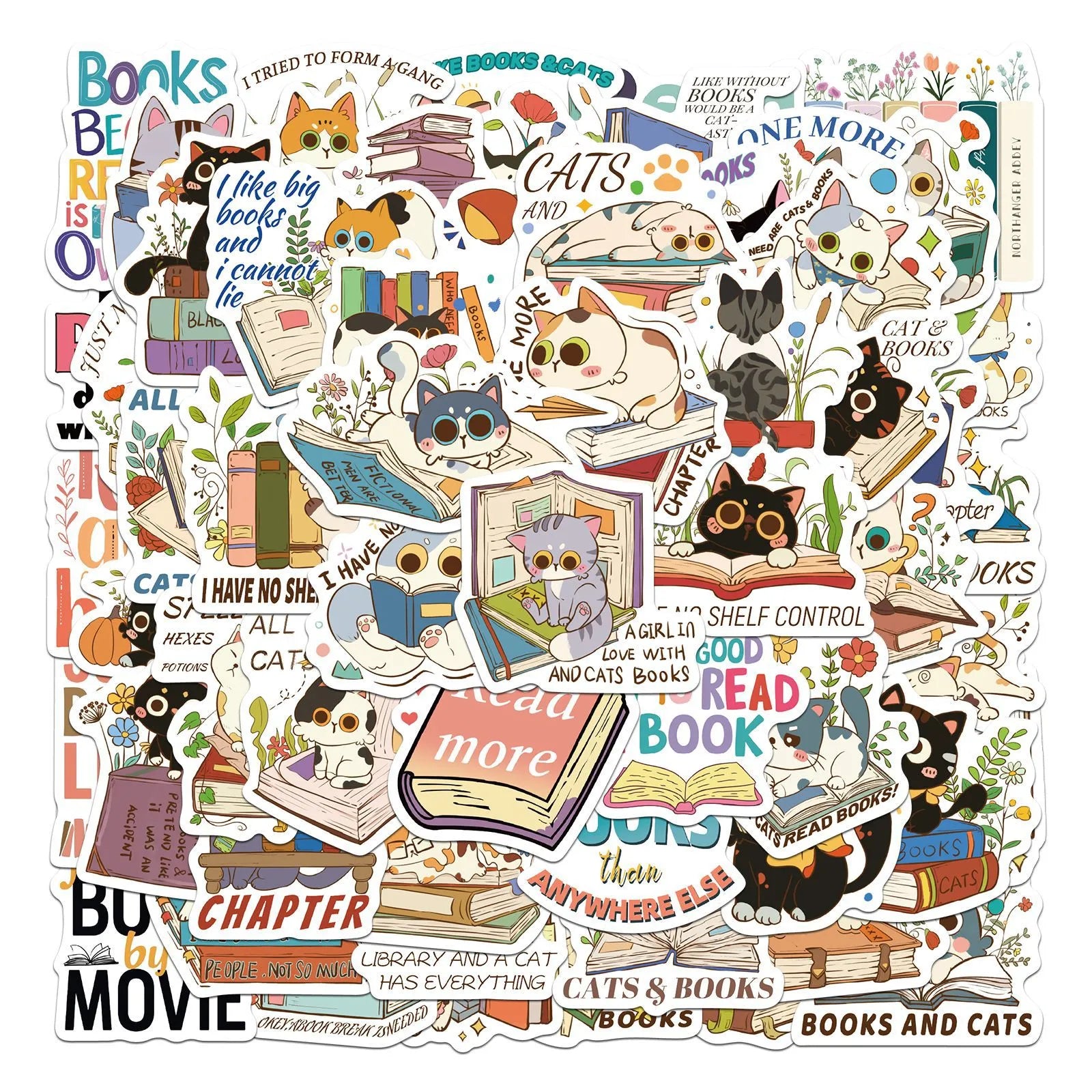 50PCS Cute Cat Reading Stickers