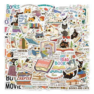 50PCS Cute Cat Reading Stickers