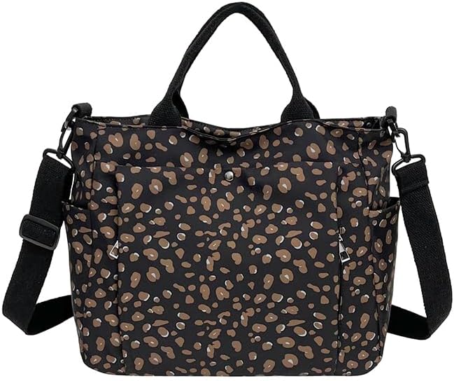 Women's Leopard Nylon Tote Bag, Large Capacity Crossbody Handbag | Multi-pocket design, ideal for daily commute and travel. Durable nylon material