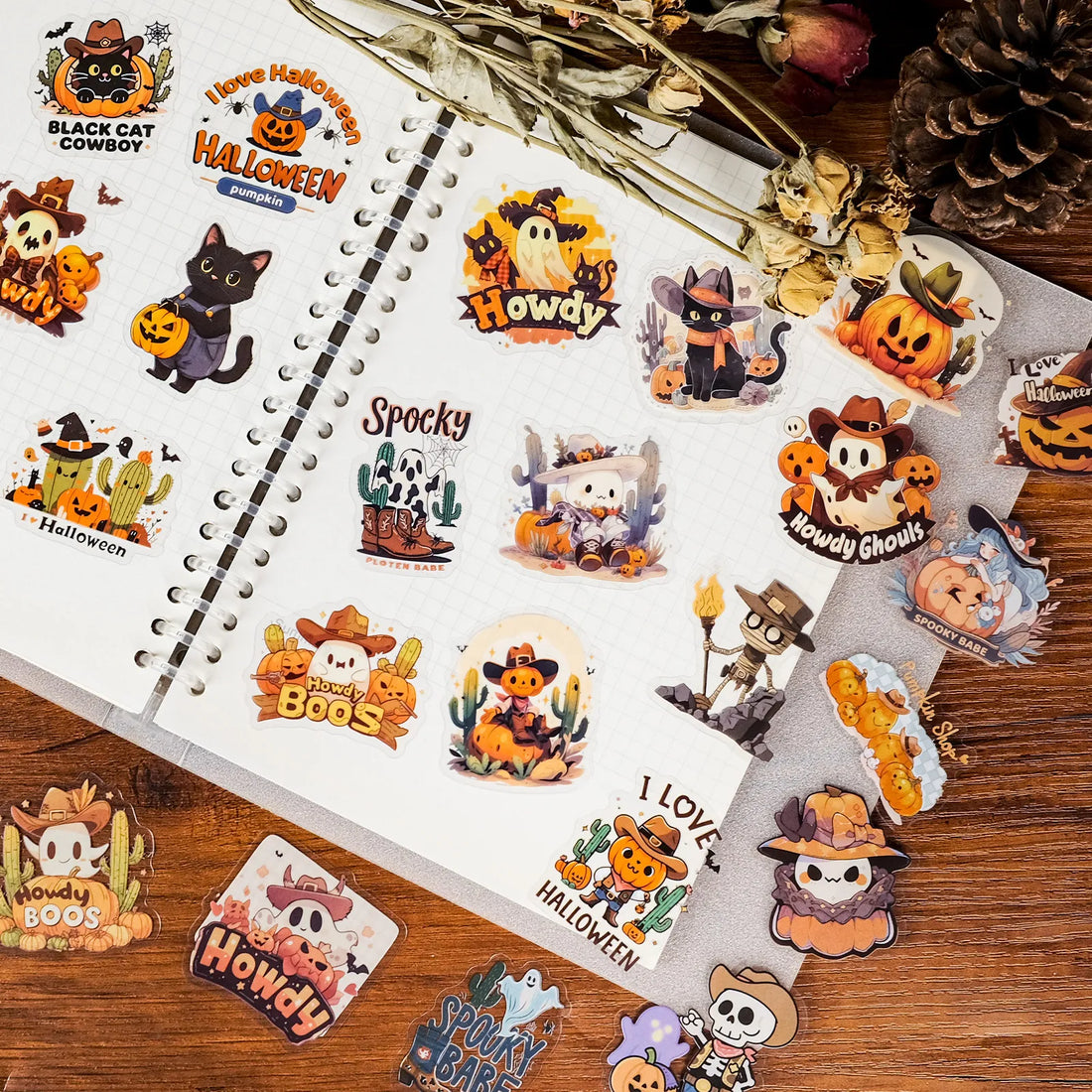 56 new cross-border Halloween cowboy transparent pet stickers