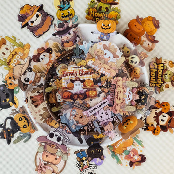 56 new cross-border Halloween cowboy transparent pet stickers