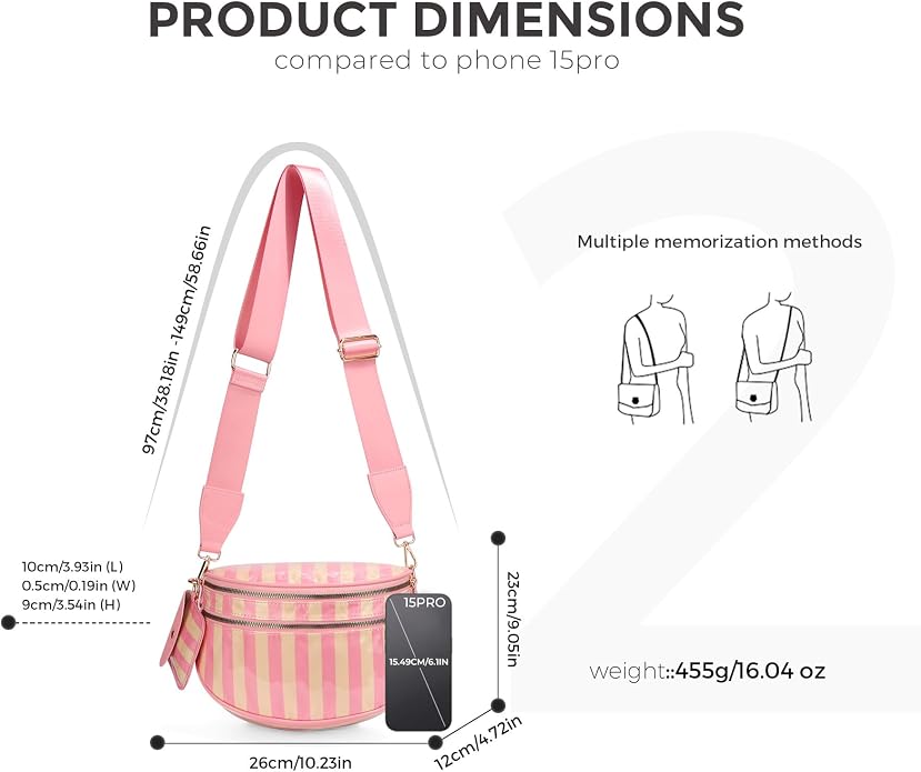 PVC Striped Crossbody Bag for Women, Lightweight Bumbag with Adjustable Strap, Waterproof Casual Belt Bag for Travel
