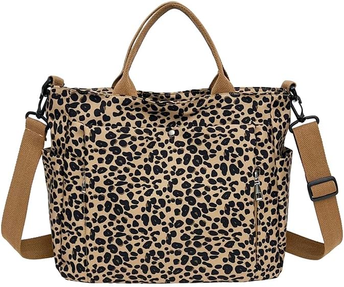 Women's Leopard Nylon Tote Bag, Large Capacity Crossbody Handbag | Multi-pocket design, ideal for daily commute and travel. Durable nylon material