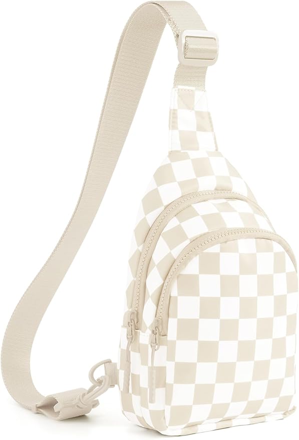 Waterproof Nylon Checkered Chest Bag - Versatile Crossbody Fanny Pack for Outdoor Sports & Running