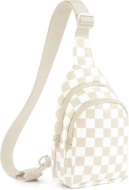 Waterproof Nylon Checkered Chest Bag - Versatile Crossbody Fanny Pack for Outdoor Sports & Running