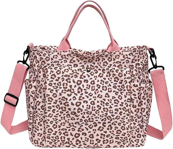 Women's Leopard Nylon Tote Bag, Large Capacity Crossbody Handbag | Multi-pocket design, ideal for daily commute and travel. Durable nylon material