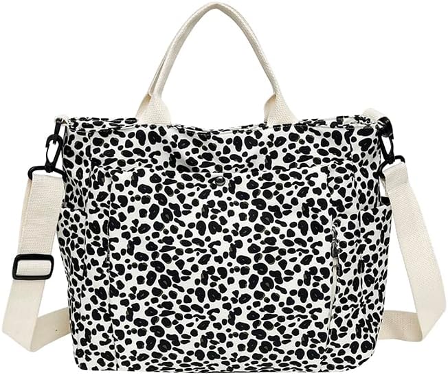 Women's Leopard Nylon Tote Bag, Large Capacity Crossbody Handbag | Multi-pocket design, ideal for daily commute and travel. Durable nylon material