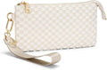 Woven Checkered Wristlet Wallets for Women, Faux Leather Zipper Wristlet Purse with 6 Card Slot, 9.25" x 4.72"
