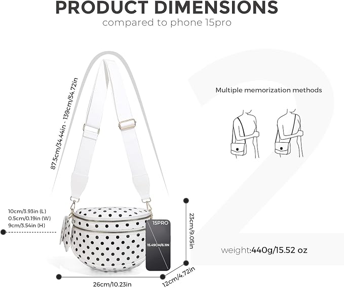 Leopard Print Purse for Women Nylon Spacious Bum Bag Crossbody Waist Bag Fanny Pack Shoulder Bumbags (white polka dots)