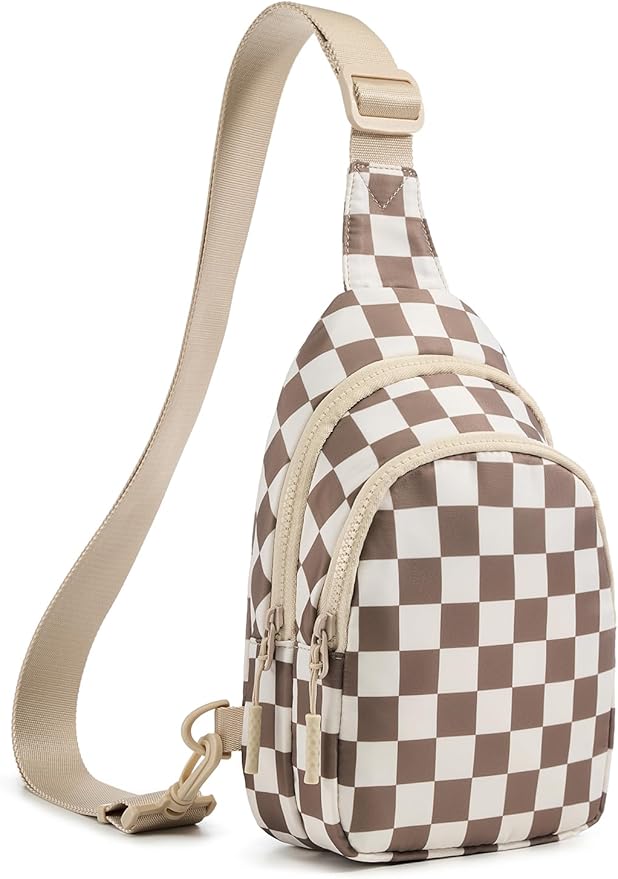 Waterproof Nylon Checkered Chest Bag - Versatile Crossbody Fanny Pack for Outdoor Sports & Running