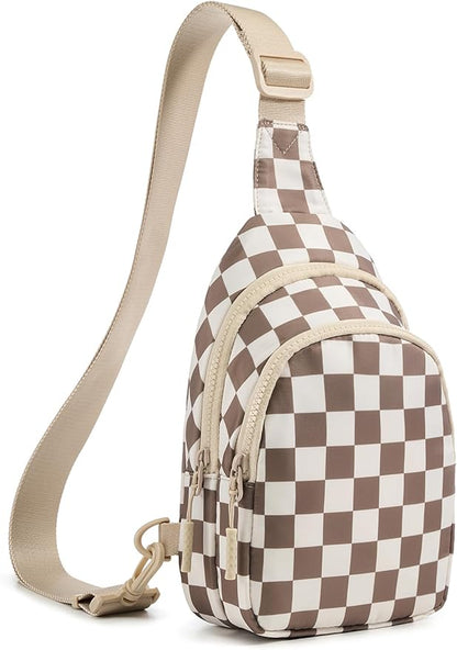 Waterproof Nylon Checkered Chest Bag - Versatile Crossbody Fanny Pack for Outdoor Sports & Running