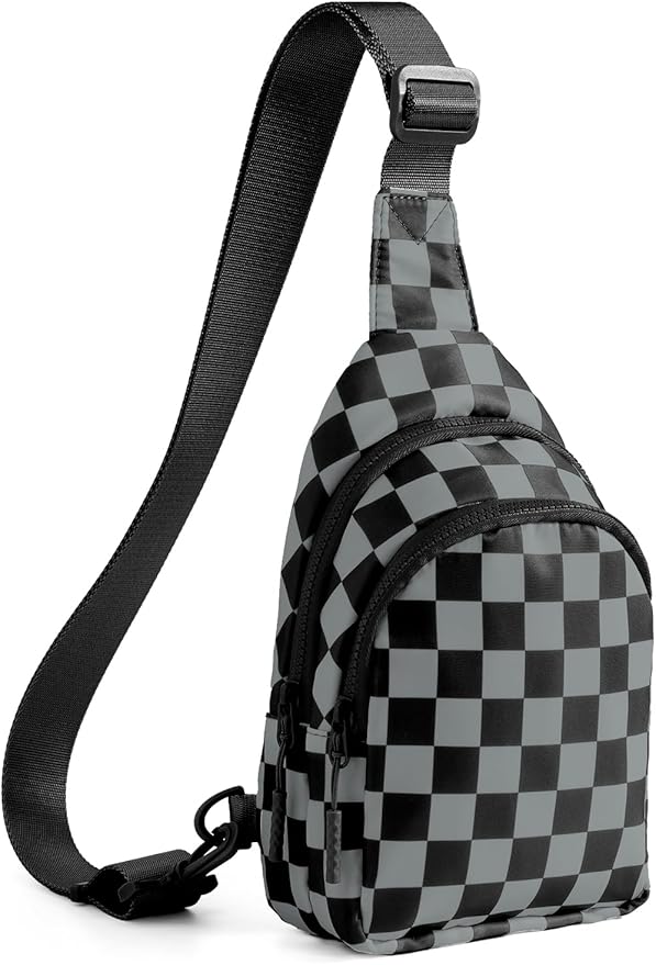 Waterproof Nylon Checkered Chest Bag - Versatile Crossbody Fanny Pack for Outdoor Sports & Running