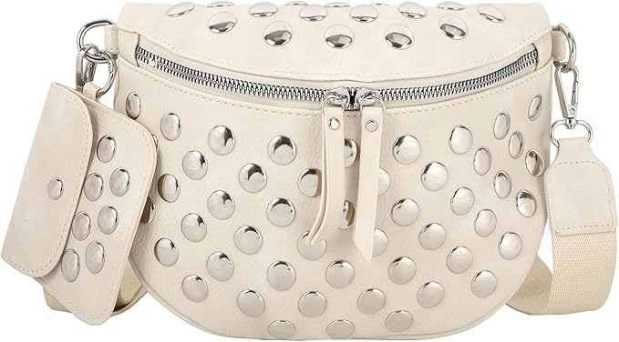 Women Rivet Faux Leather Fanny Pack Waist Bag Chest Bag Crossbody Shoulder Bag