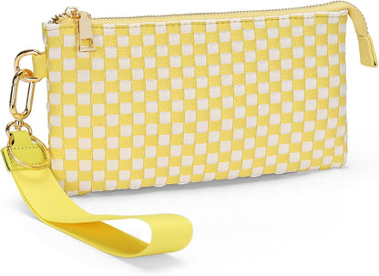 Woven Checkered Wristlet Wallets for Women