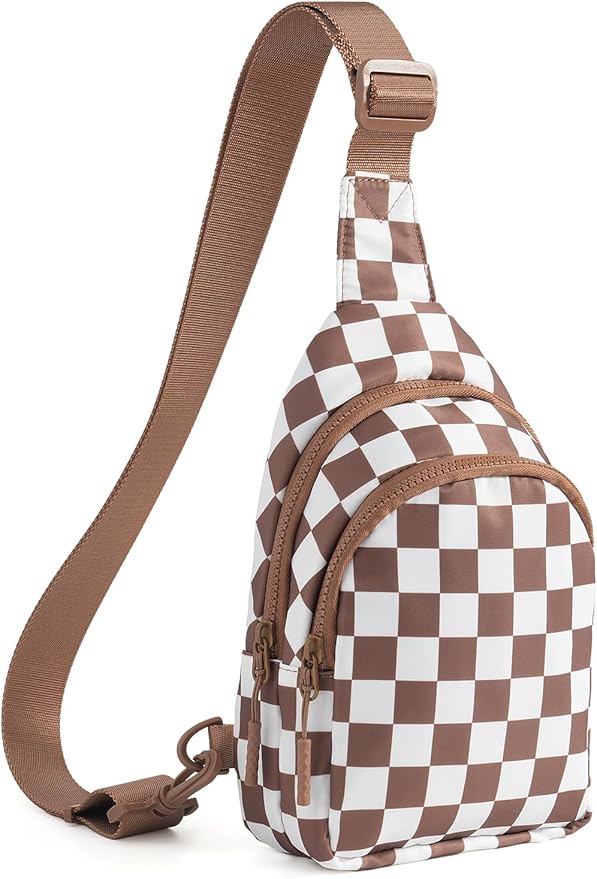 Waterproof Nylon Checkered Chest Bag - Versatile Crossbody Fanny Pack for Outdoor Sports & Running