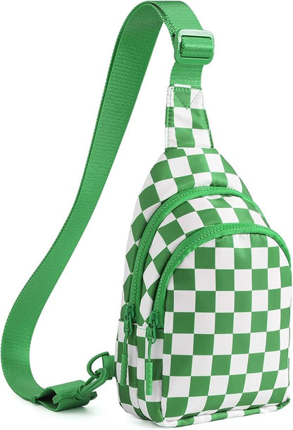 Waterproof Nylon Checkered Chest Bag - Versatile Crossbody Fanny Pack for Outdoor Sports & Running