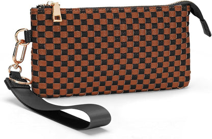 Woven Checkered Wristlet Wallets for Women
