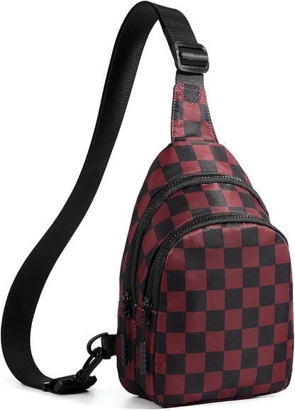 Waterproof Nylon Checkered Chest Bag - Versatile Crossbody Fanny Pack for Outdoor Sports & Running