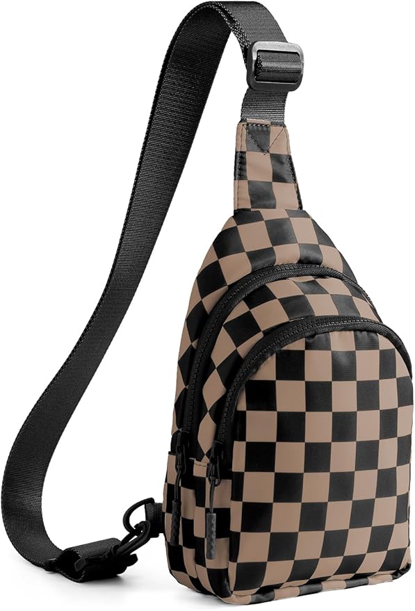Waterproof Nylon Checkered Chest Bag - Versatile Crossbody Fanny Pack for Outdoor Sports & Running