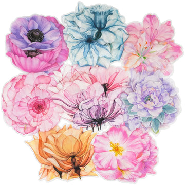 80 Pieces Large Size Transparent Waterproof Flower Stickers Set