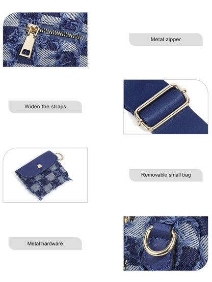 Denim Checkered Crossbody Bum Bag Large Capacity Belt Bag