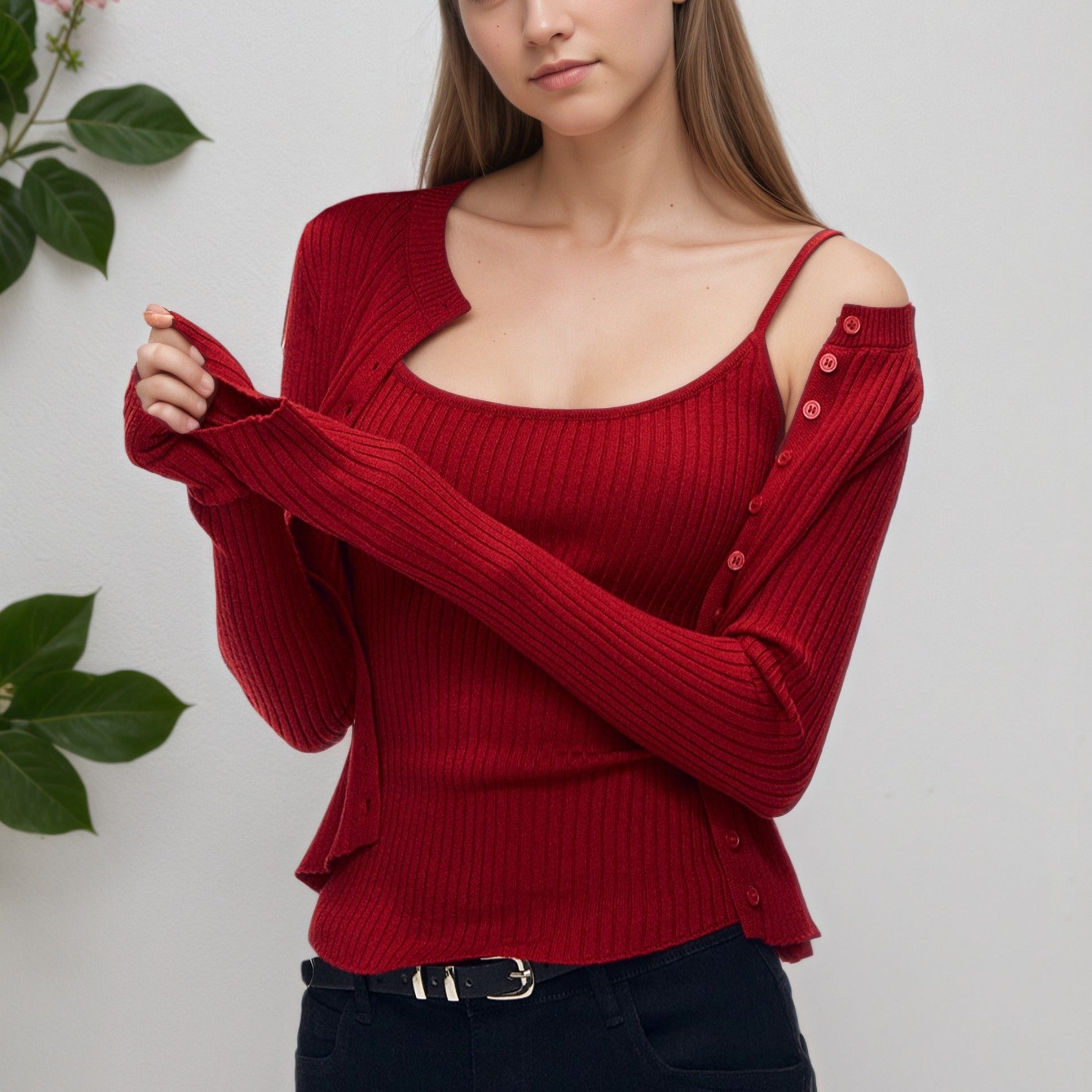 Camisole & Cardigan Two-Piece Set - Lightweight Thin Outfit