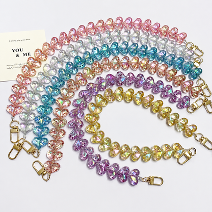 45cm Glitter Iridescent Heart Bead Bag Strap