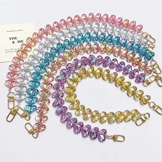45cm Glitter Iridescent Heart Bead Bag Strap