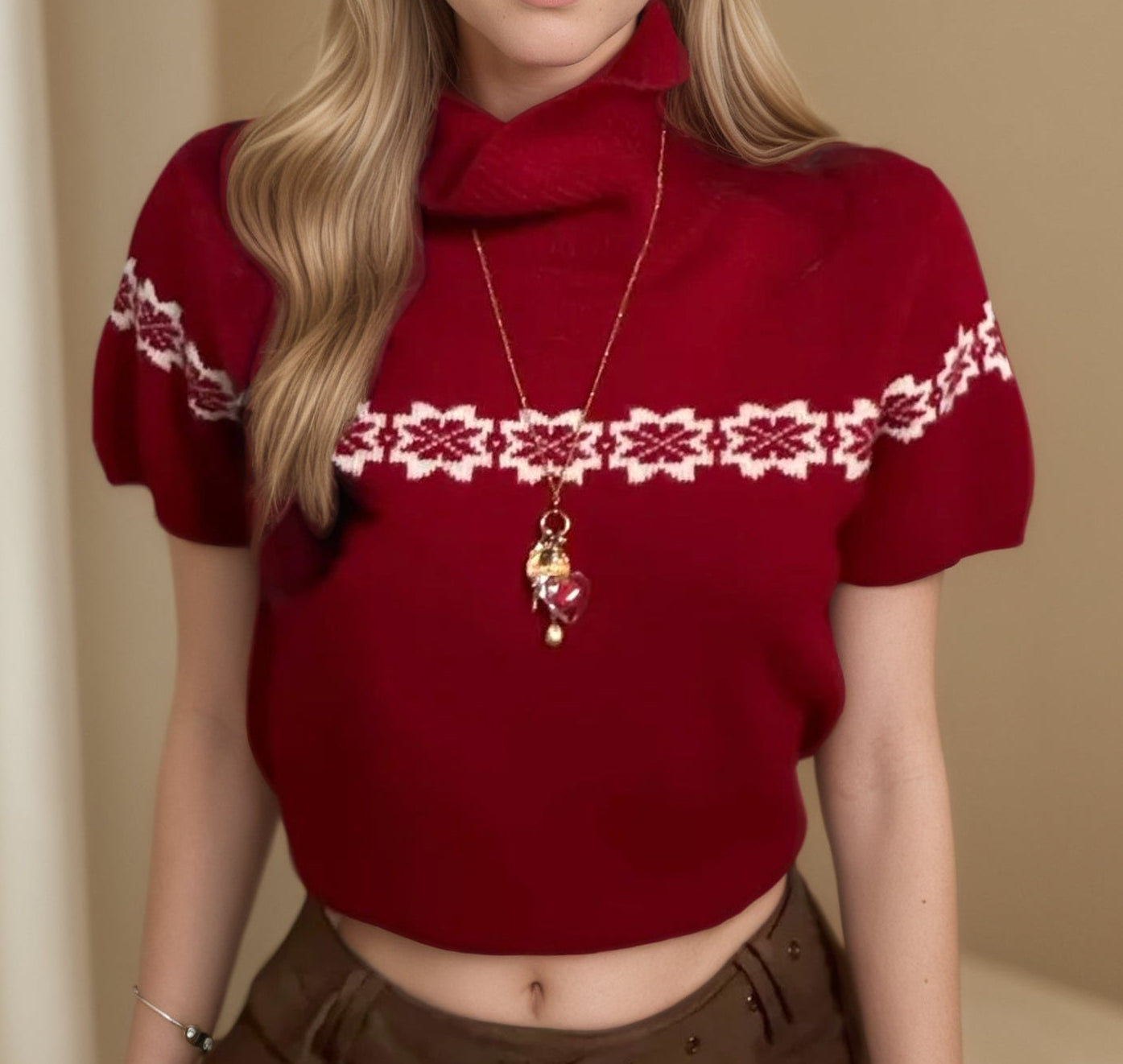 Fair Lsle Turtleneck Short-sleeved Top