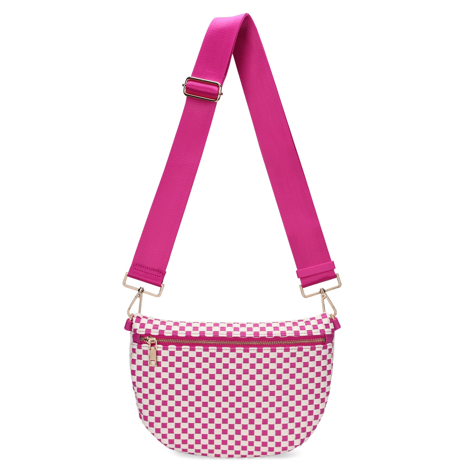 Woven Crossbody Bags For Women Checkered Bum Bag Women's Waist Pack Sling Purse with Wide Strap for Travel