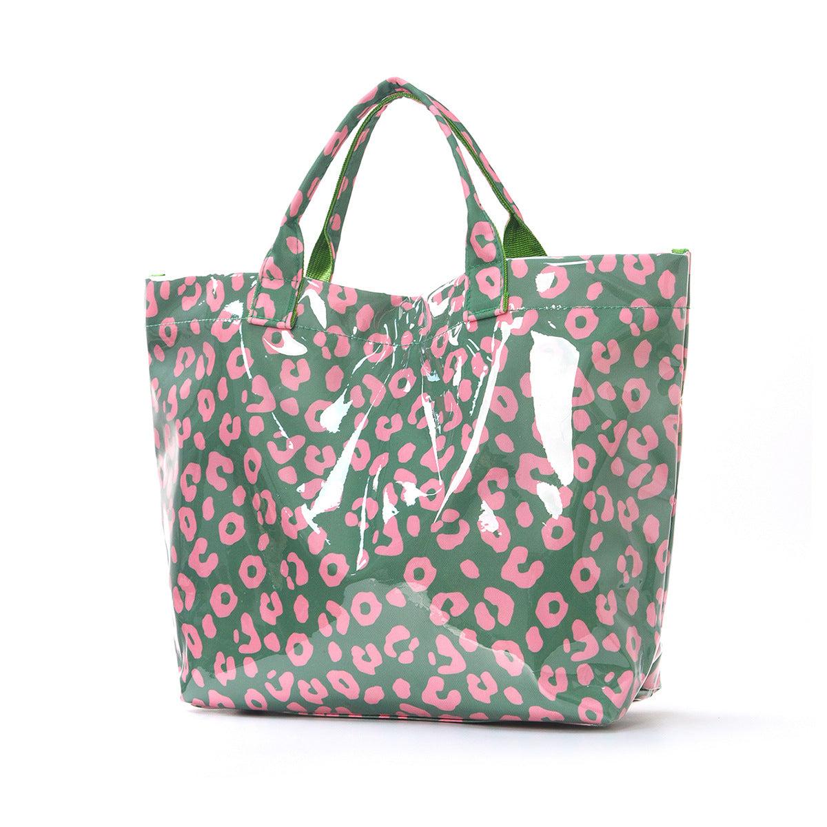 PVC Tote Bag Fashionable Commuter Beach Bag Large Capacity Portable Handbag Leopard Print