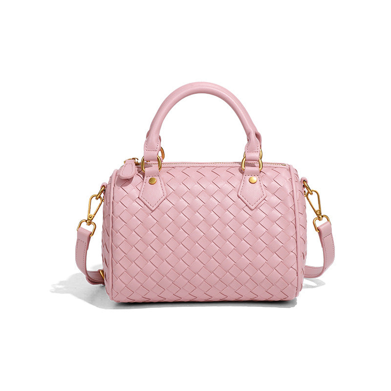 Small Woven Boston Bags for Women Top Handle Leather Purses Barrel Bag Satchel Handbags Shoulder Bag Designer Crossbody Bags