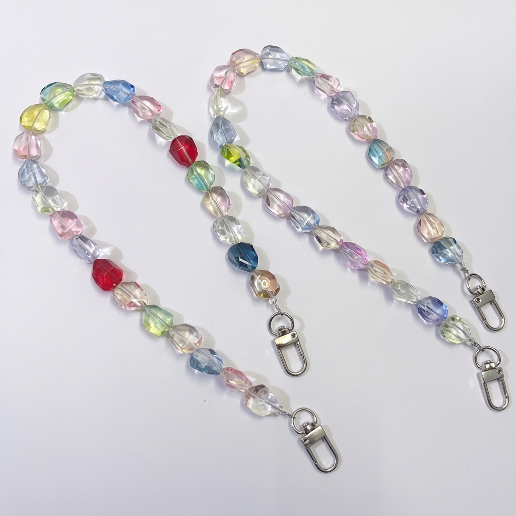 45cmm (17inches) Irregular Transparent Faceted Bead Bag Chain, Rainbow Multicolor Crystal Beaded Purse Strap with Silver Swivel Clasps