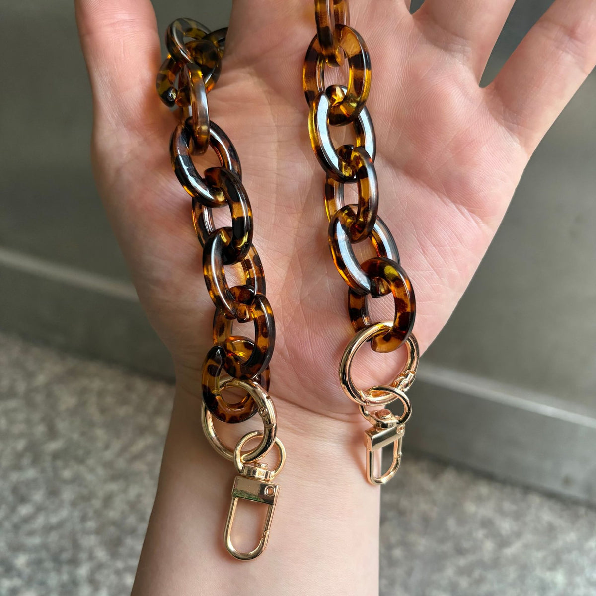 Premium Tortoiseshell Resin Bag Strap (37cm/14.6") - Detachable Leopard Chunky Chain