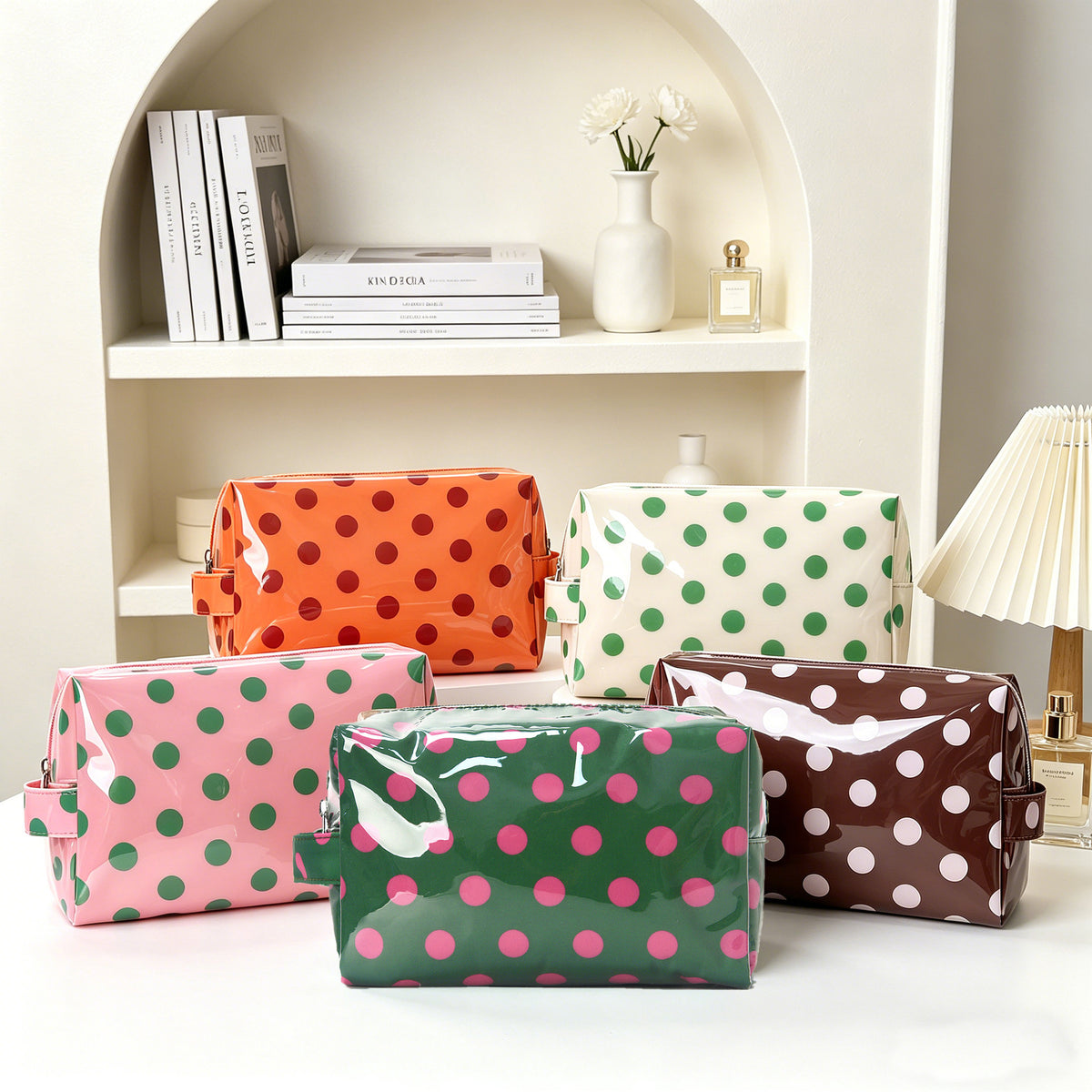 PVC Polka-Dot Cosmetic Bag Waterproof Travel Toiletry Organizer