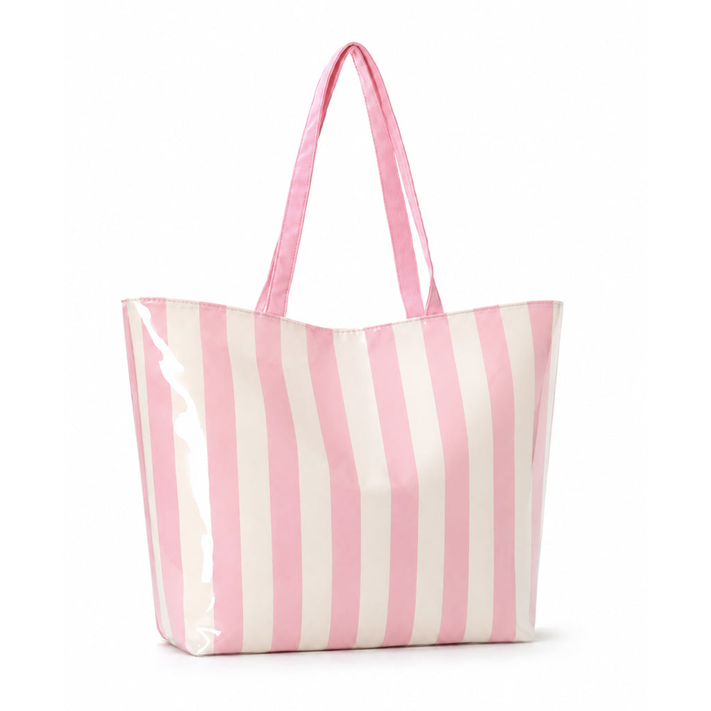 PVC Tote Bag Tote Purse with Zipper Large Stripe Print Handbag for Work Beach Gift