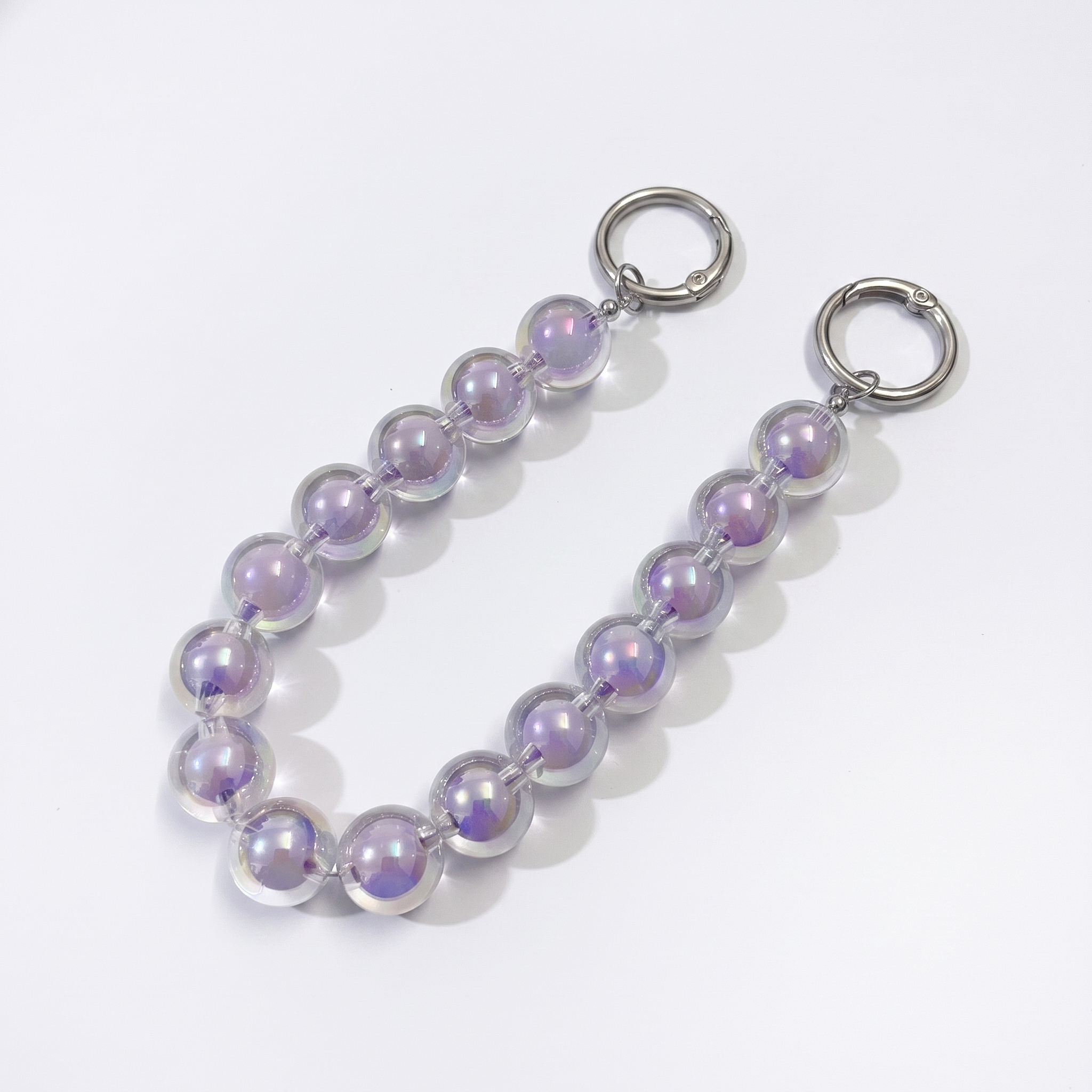Transparent Double-Layer Round Bead Bag Chain, Color Inner Pearl Beaded Purse Strap with Metal O-Rings