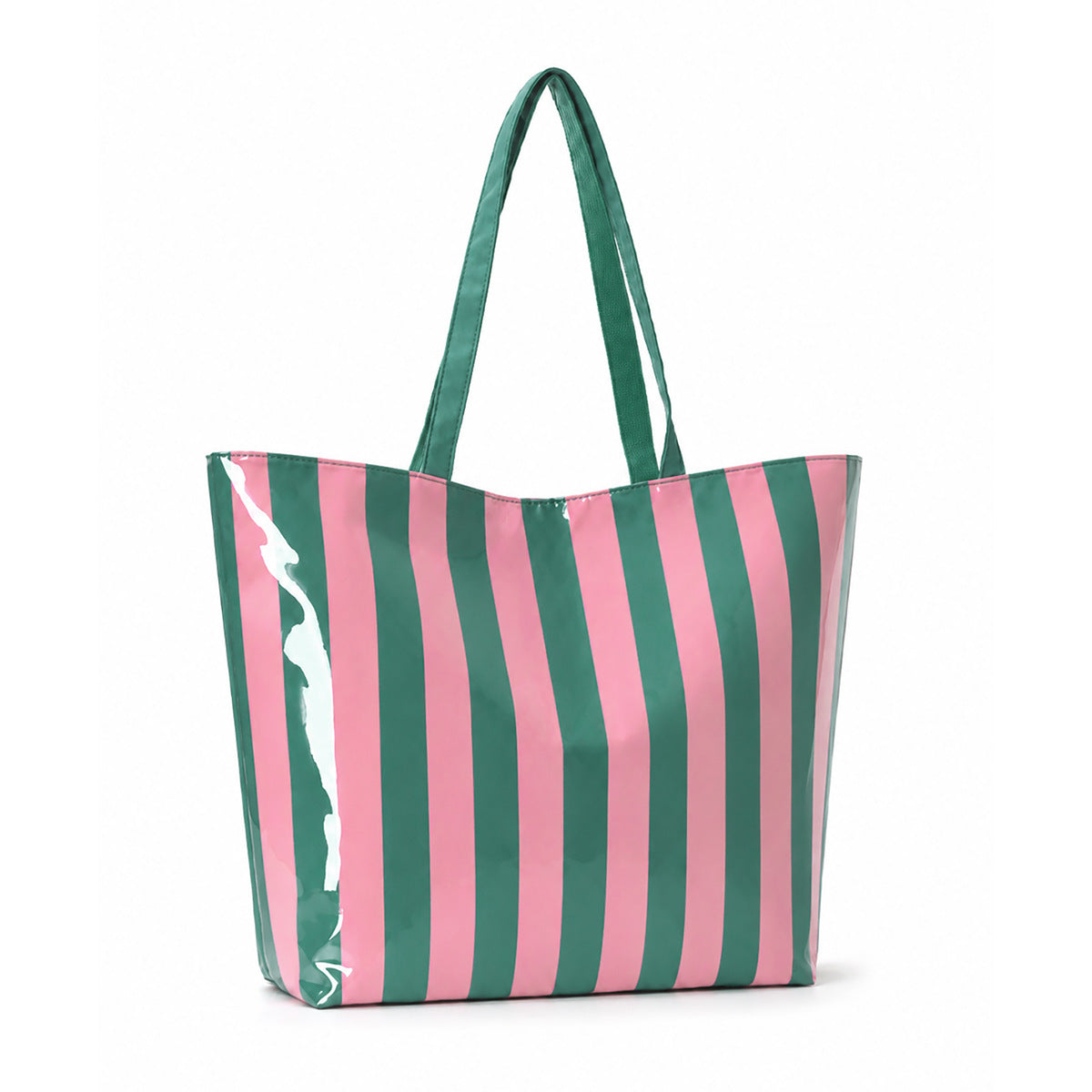 PVC Tote Bag Tote Purse with Zipper Large Stripe Print Handbag for Work Beach Gift