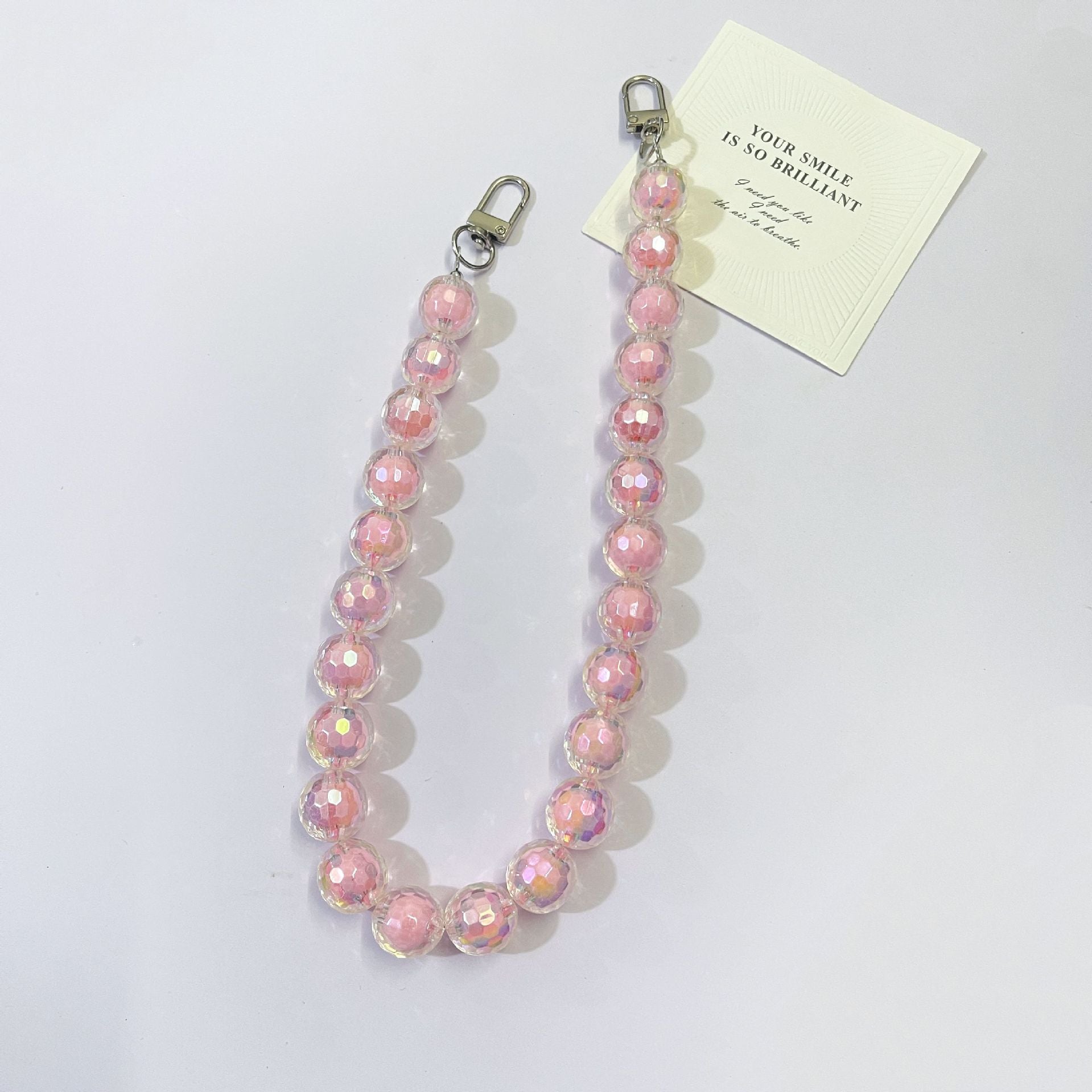 45cm Iridescent Faceted Round Bead Bag Strap, Transparent Holographic Crystal Beaded Purse Replacement Chain with Silver Swivel Clasps
