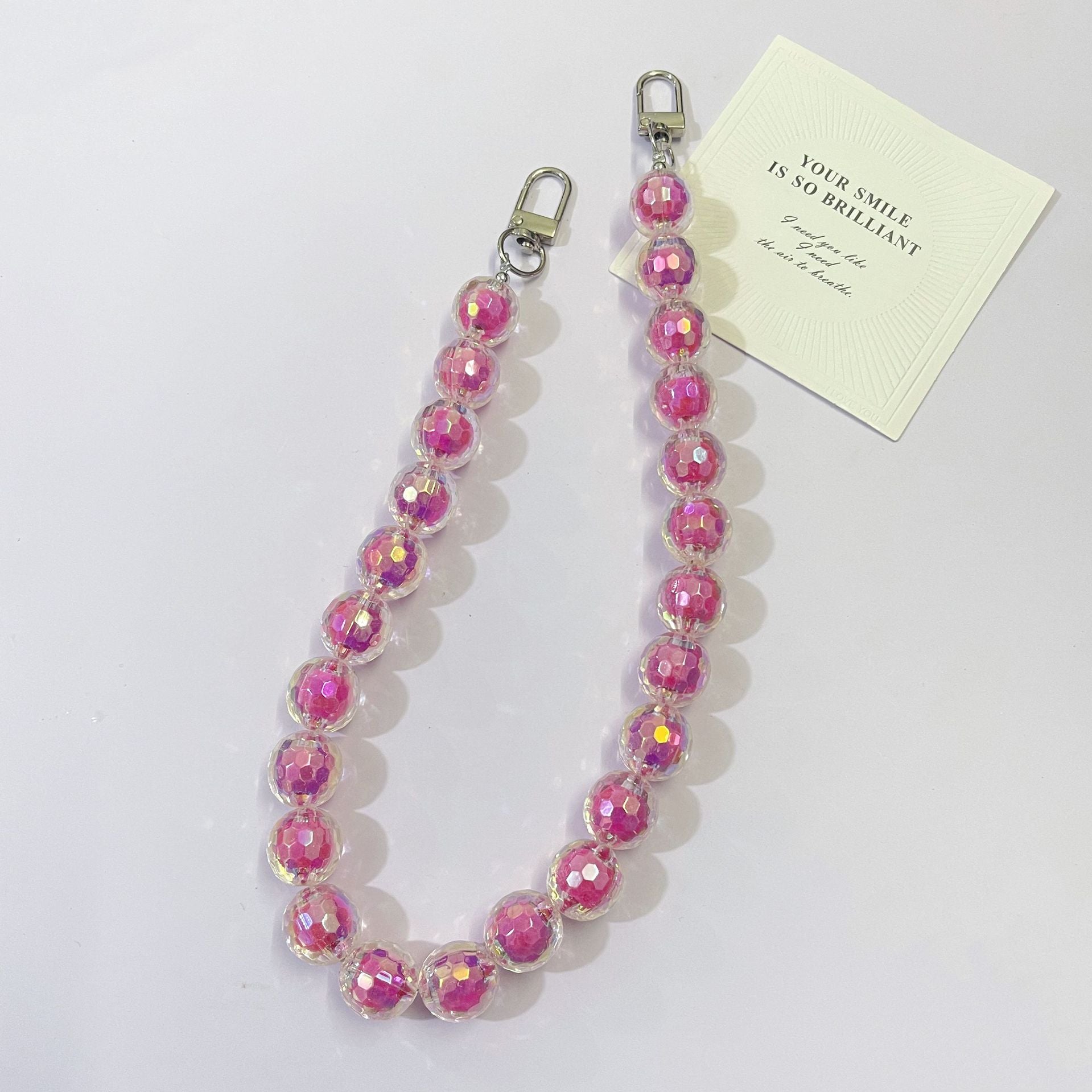 45cm Iridescent Faceted Round Bead Bag Strap, Transparent Holographic Crystal Beaded Purse Replacement Chain with Silver Swivel Clasps