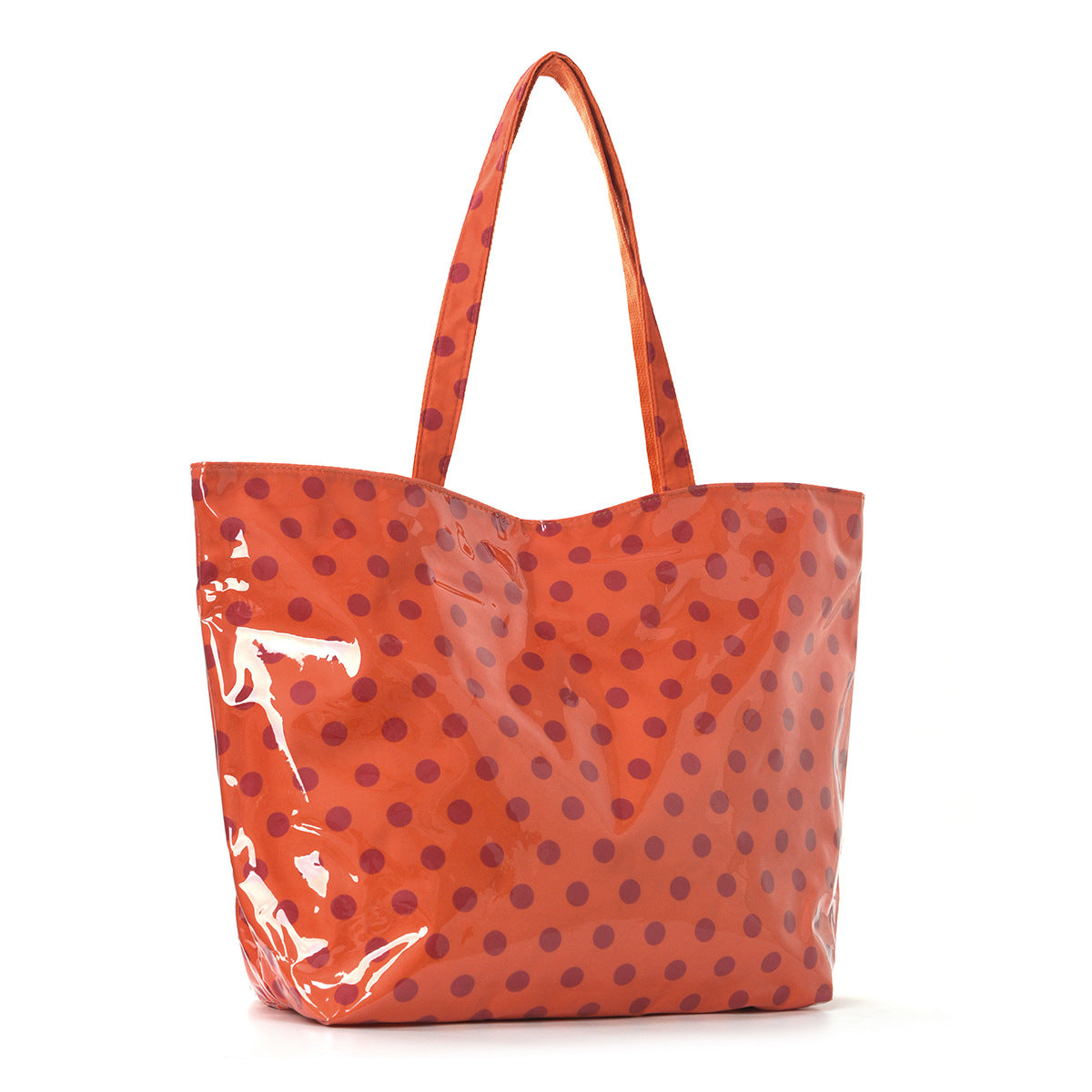 PVC Tote Bag Tote Purse with Zipper Large Polk Dot Print Handbag for Work Beach Gift